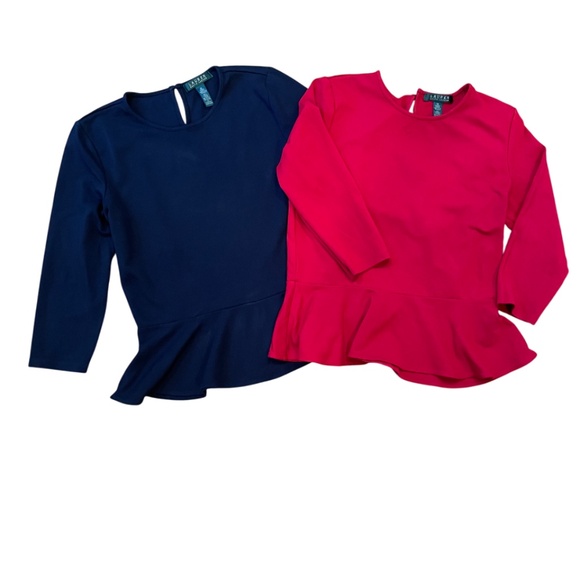 NWOT Qty 2 navy and red Ralph Lauren knit peplum tops keyhole back S M - Picture 1 of 6